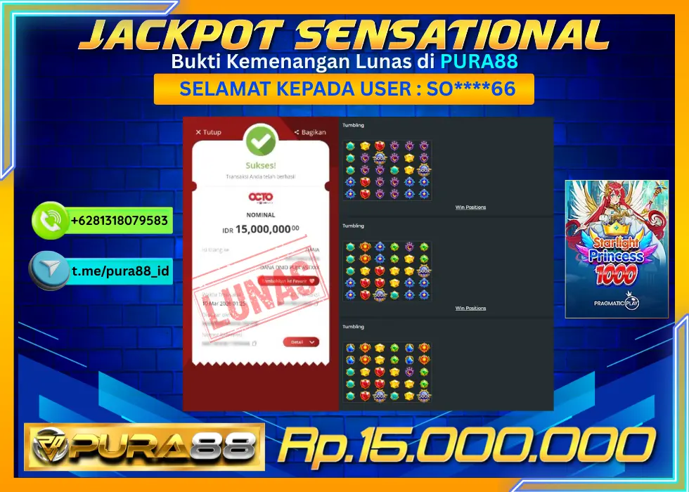 PURA88 JACKPOT STARLIGHT PRINCESS 1000 Rp 15.000.000,- LUNAS